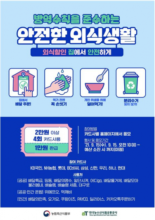 농림축산식품부가 오는 15일부터 비대면 외식 할인 지원을 재개한다. = 농립축산식품부