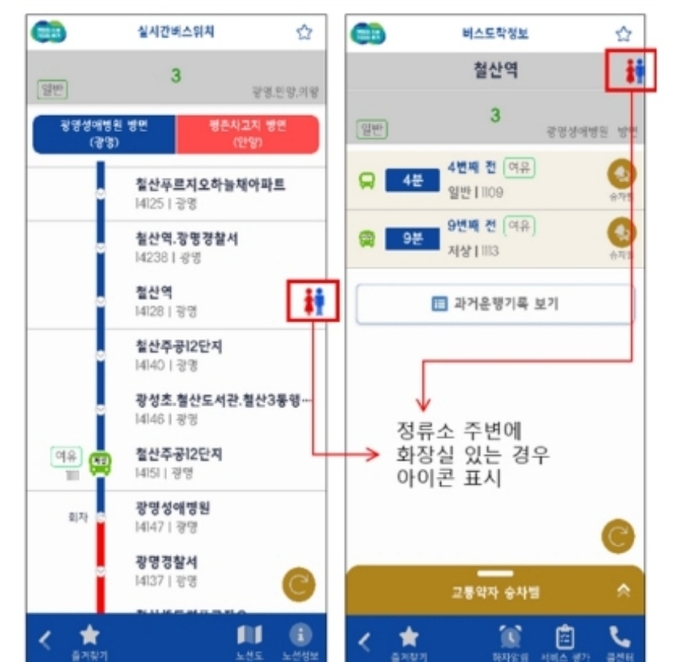 ‘경기버스정보앱’, 버스 정류소 개방화장실 유무 안내