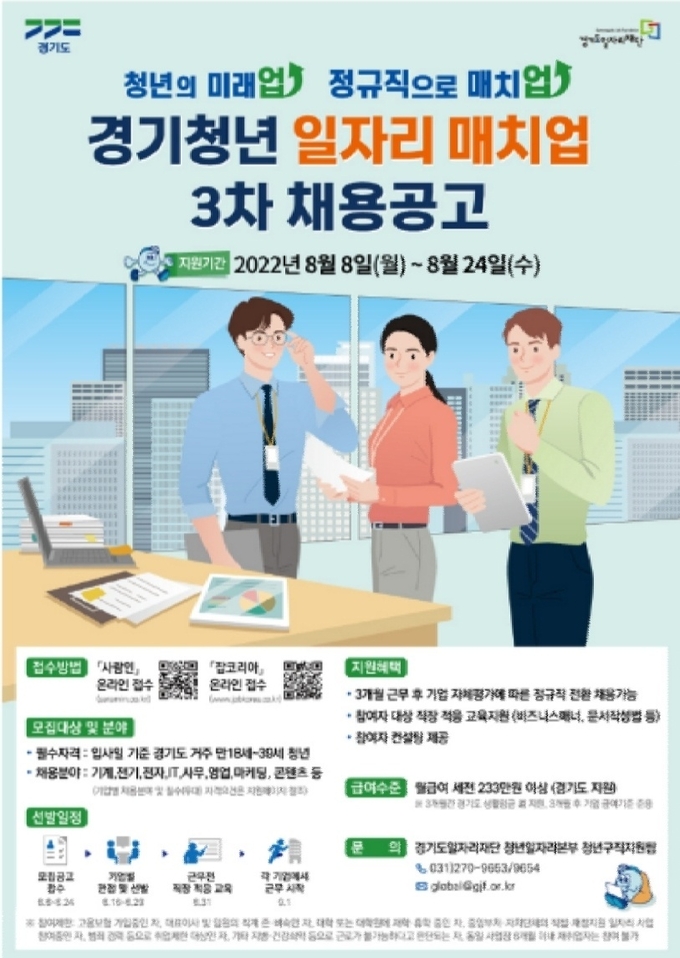 경기도, ‘2022 경기청년 일자리 매치업 취업지원사업’ 3차 참여자 모집