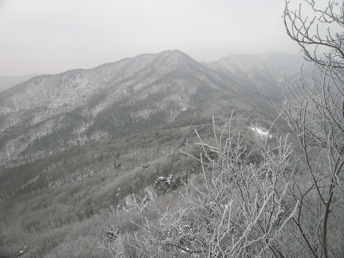  겨울철 광교산에 눈이 내린 모습.