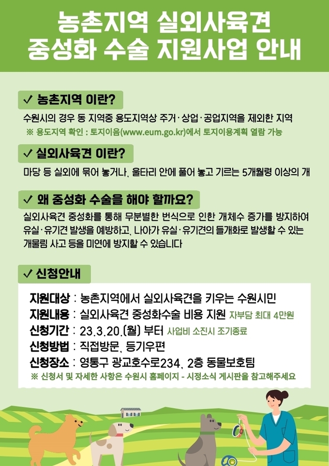 수원시 농촌 실외사육견 중성화수술 지원 홍보물