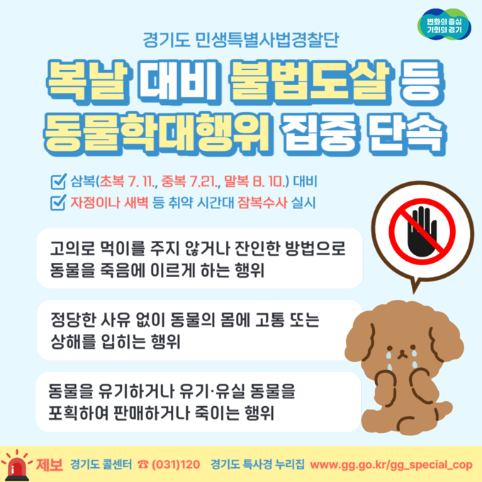 그래픽 보도자료 복날 대비 불법도살 등 동물학대행위 집중 단속 