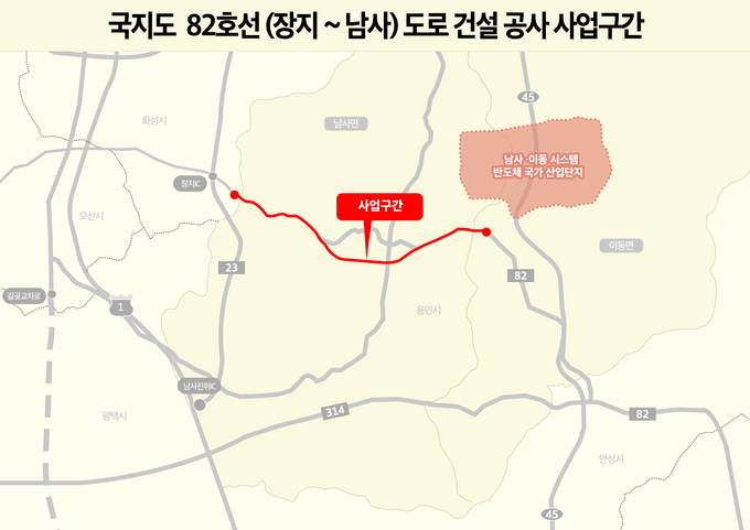 국지도 82호선(장지~남사) 도로 건설공사 사업구간 위치도