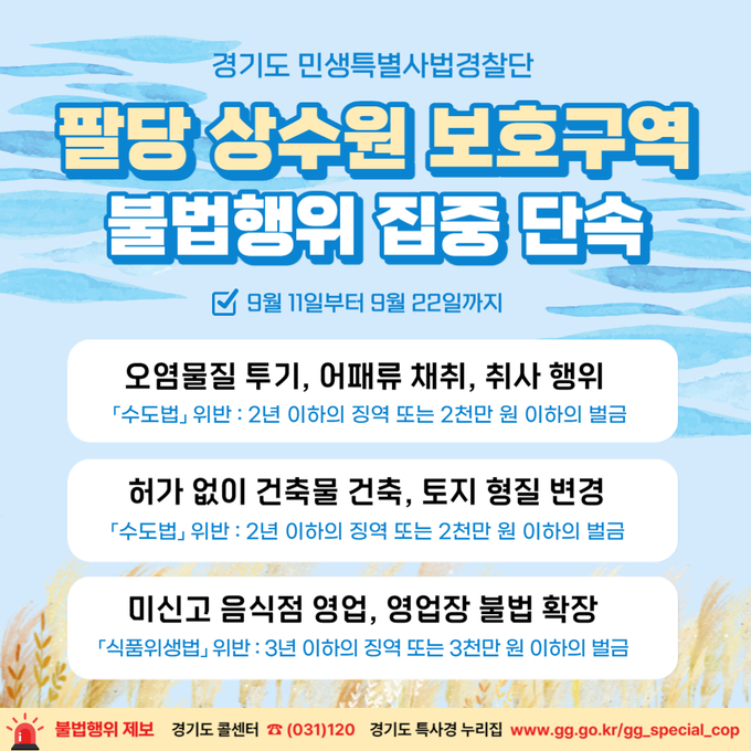  팔당 상수원 보호구역 불법행위 집중 단속