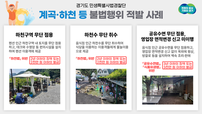 계곡·하천 등 휴양지 내 불법행위 적발사례