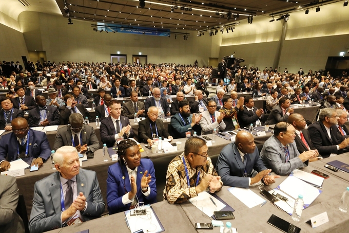 HWPL 9·18 평화 만국회의 9주년 기념식이 개최된 가운데, 18일 오후 '2023 평화 지도자 콘퍼런스'가 열리고 있다.