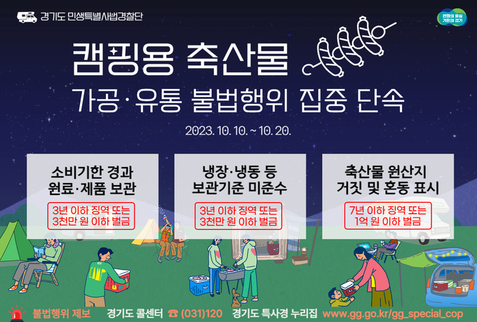 경기특사경, 캠핑용 축산물 가공·유통 불법행위 집중단속