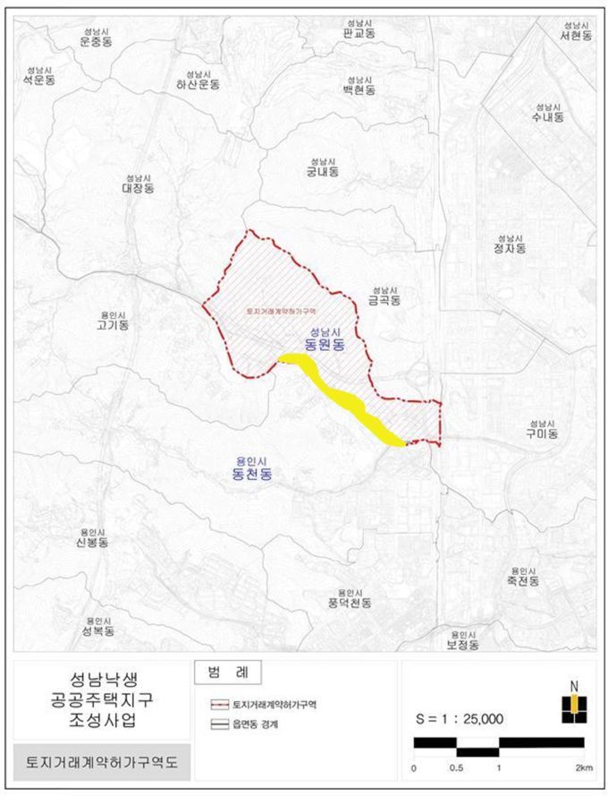 토지거래허가구역이 해제된 수지구 동천동 지도