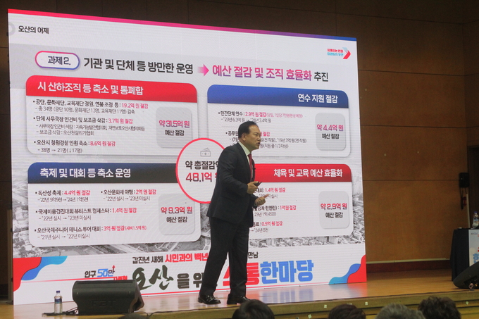 이권재 시장은 이날 설명회를 통해 열정적이고 진취적인 그의 모습을 여과없이 시민들에게 보여주었다. 시민 설명회에서 이렇게 시민들로부터 십여번 박수 세례를 받는 모습은 흔치 않았다. 