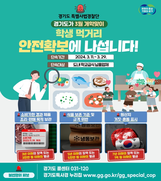 11일부터 29일까지 도내 학교급식 납품업체 대상 불법행위 집중 단속