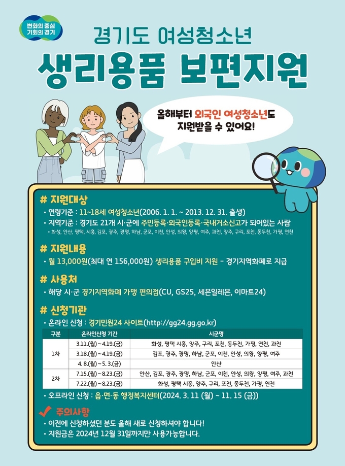 경기도 여성청소년 생리용품 보편지원 포스터