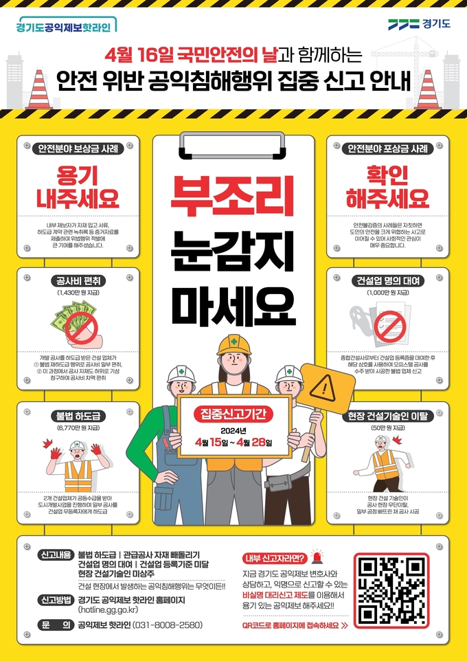 경기도, 국민안전의 날 맞아 안전 분야 공익침해행위 집중 신고 기간 운영 포스터