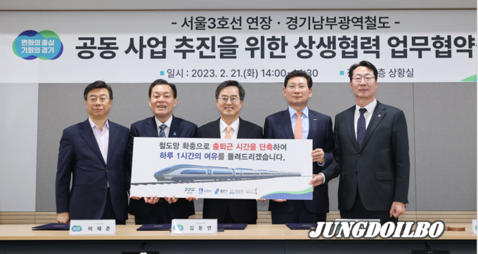2023년 2월 용인특례시가 서울3호선 연장 공동사업 위한 5자 협약을 맺었다