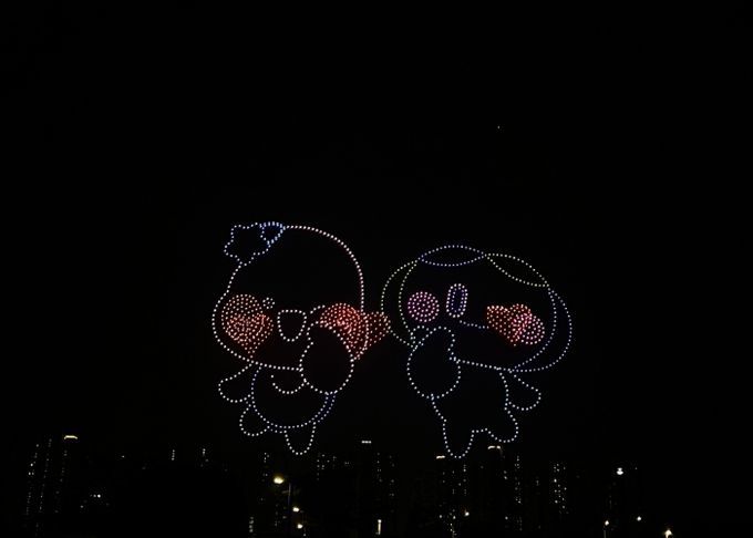 드론라이트로 연출한 시흥시 캐릭터 해로와 경기도 캐릭터 봉공이