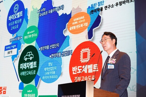 지난 6월 20조 투자유치 설명회를 하고 있는 정명근 시장.