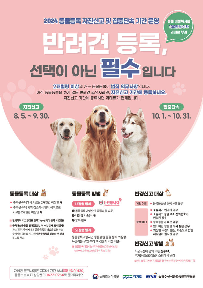 2024년 동물등록 자진신고 기간’ 운영 포스터