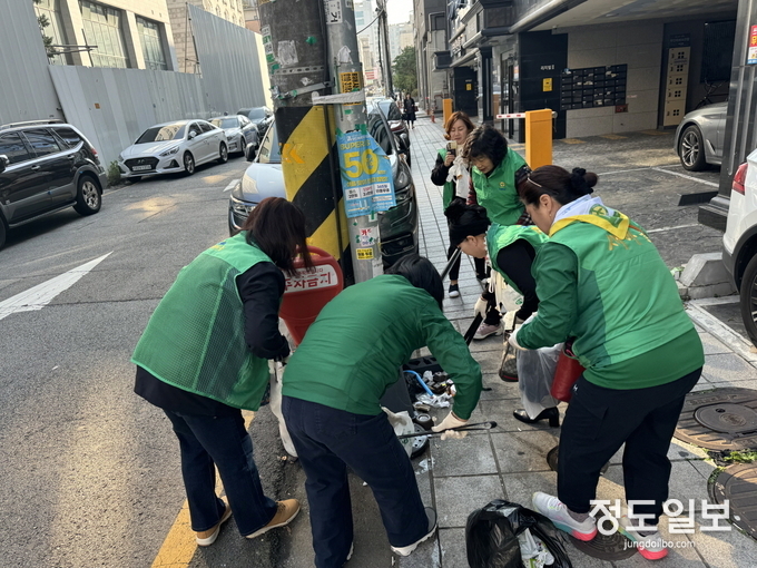 수원시새마을부녀회가 환경정화활동을 하고 있다.