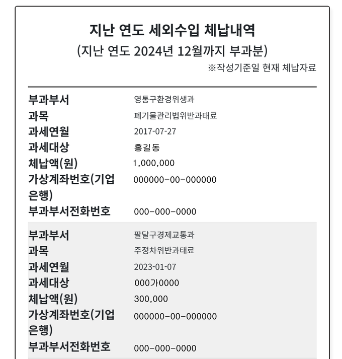 세외수입 체납안내 전자고지 안