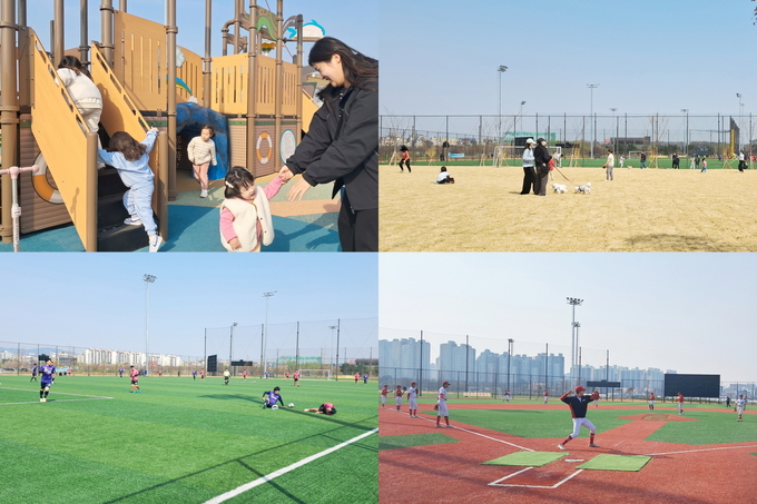 수원시 황구지천생태수자원센터 체육공원 주요 시설(어린이 놀이터, 잔디 광장, 축구장, 야구장, 사진모음)