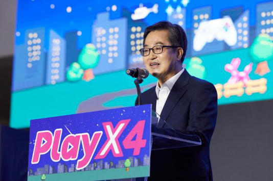21일 오전 킨텍스 1전시장에서 열린 2025 플레이엑스포(PlayX4)에서 김동연 경기도지사가 환영사를 하고 있다. = 사진 경기도
