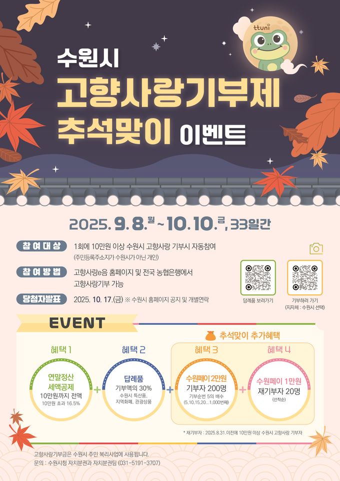 ‘수원시 고향사랑기부제, 추석맞이 감사이벤트’ 홍보물