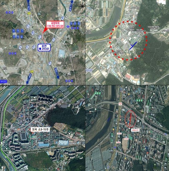 4곳 도로의 위치도