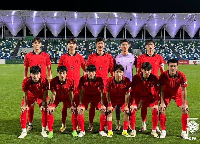 호주와의 WAFF U-23 챔피언십 결승에 선발로 나선 선수들의 모습.