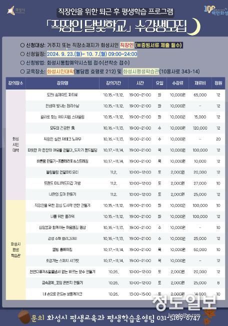 화성시, 2024년 직장인 달빛학교3차 수강생 모집