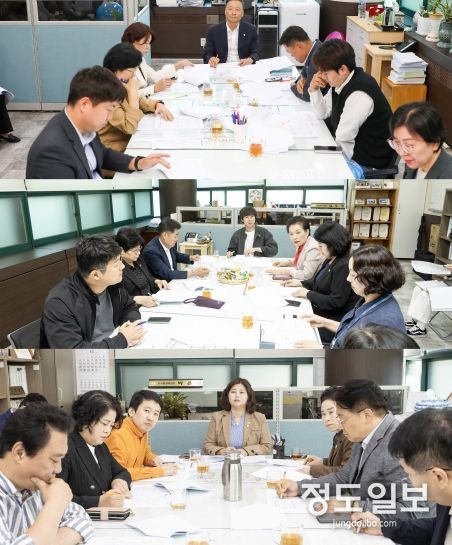 안산시의회 기획행정위원회와 문화복지위원회, 도시환경위원회가 지난 2일 안산시 집행부와 간담회를 가졌다. 사진 위부터 차례대로 기획행정위원회와 문화복지위원회, 도시환경위원회의 간담회 모습.