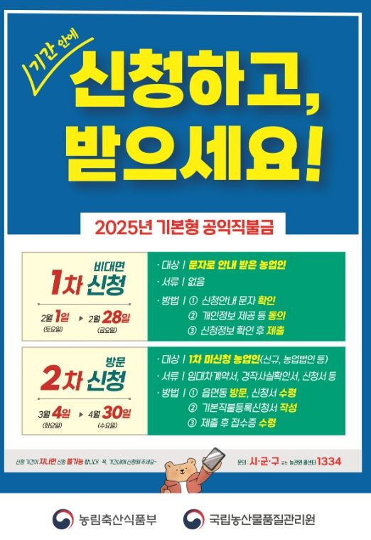 ‘기본형 공익직불금’ 2월 1일부터 신청 접수