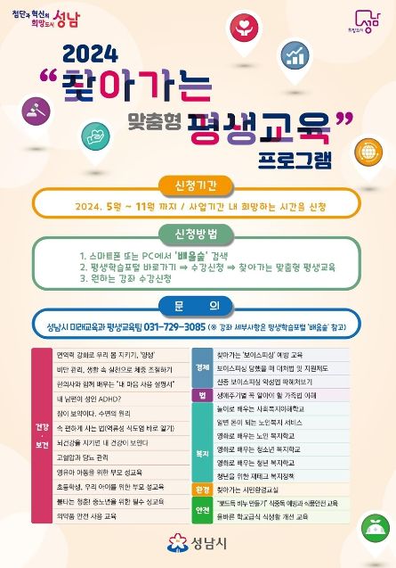 성남시 '찾아가는 맞춤형 평생교육' 6개 분야 25개 강좌 개설